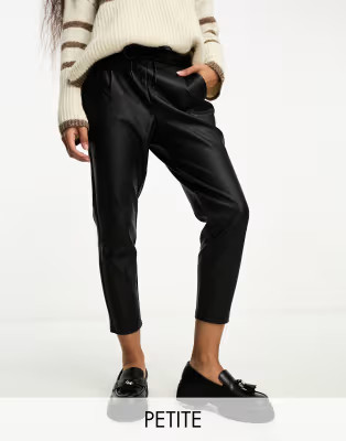 Vero Moda Petite leather look coated joggers with tie waist in black | ASOS (Global)
