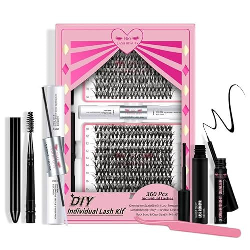 DIY Lash Extension Kit Lash Clusters Kit with 360 Pcs Individual Lashes Lash Bond and Seal Overnighter Sealer Lash Remover Eyelash Applicator Lash Brush for Beginner(30D+40D-D-10-16mix Kit) | Amazon (US)