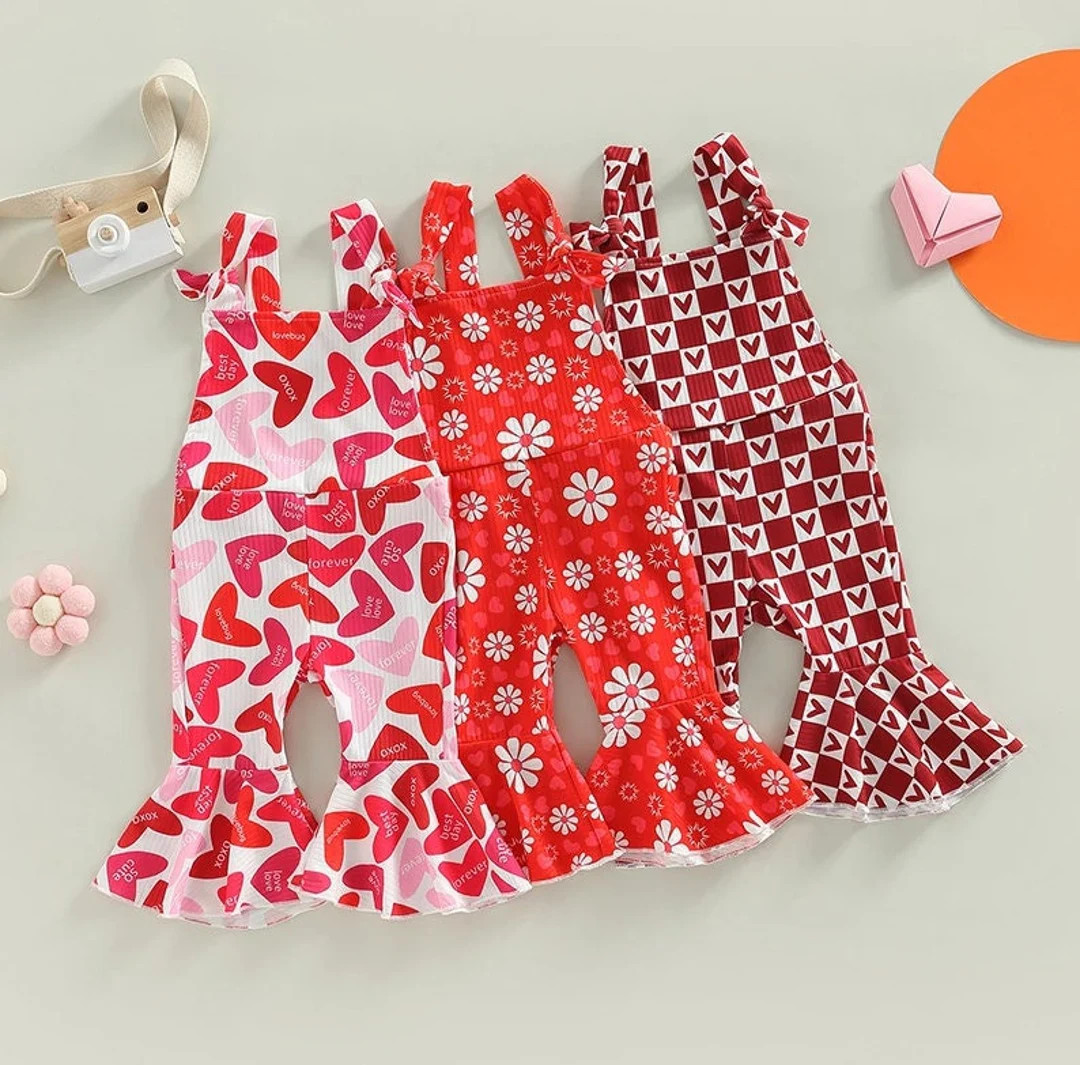 Valentines Bell Bottom Jumpsuit, Valentine Romper, Valentines Overalls, Toddler Girl Valentines O... | Etsy (US)