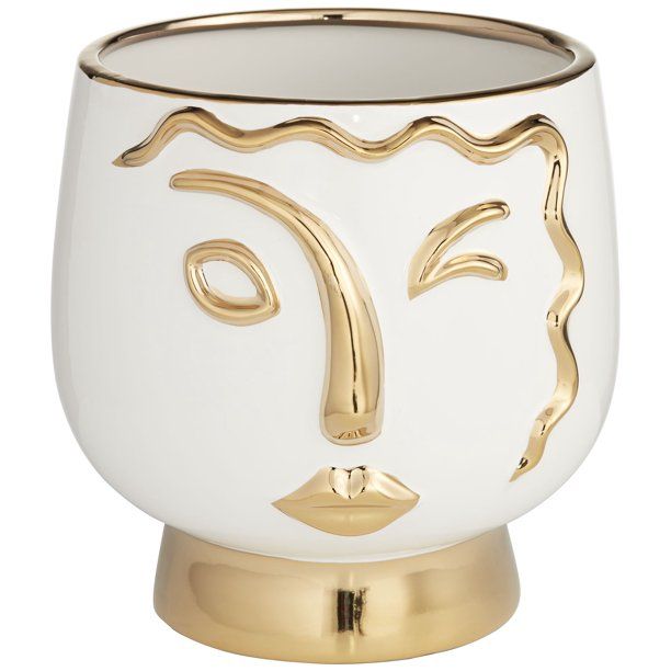 Studio 55D Modern Face Wink 8" High Gold and White Ceramic Vase - Walmart.com | Walmart (US)