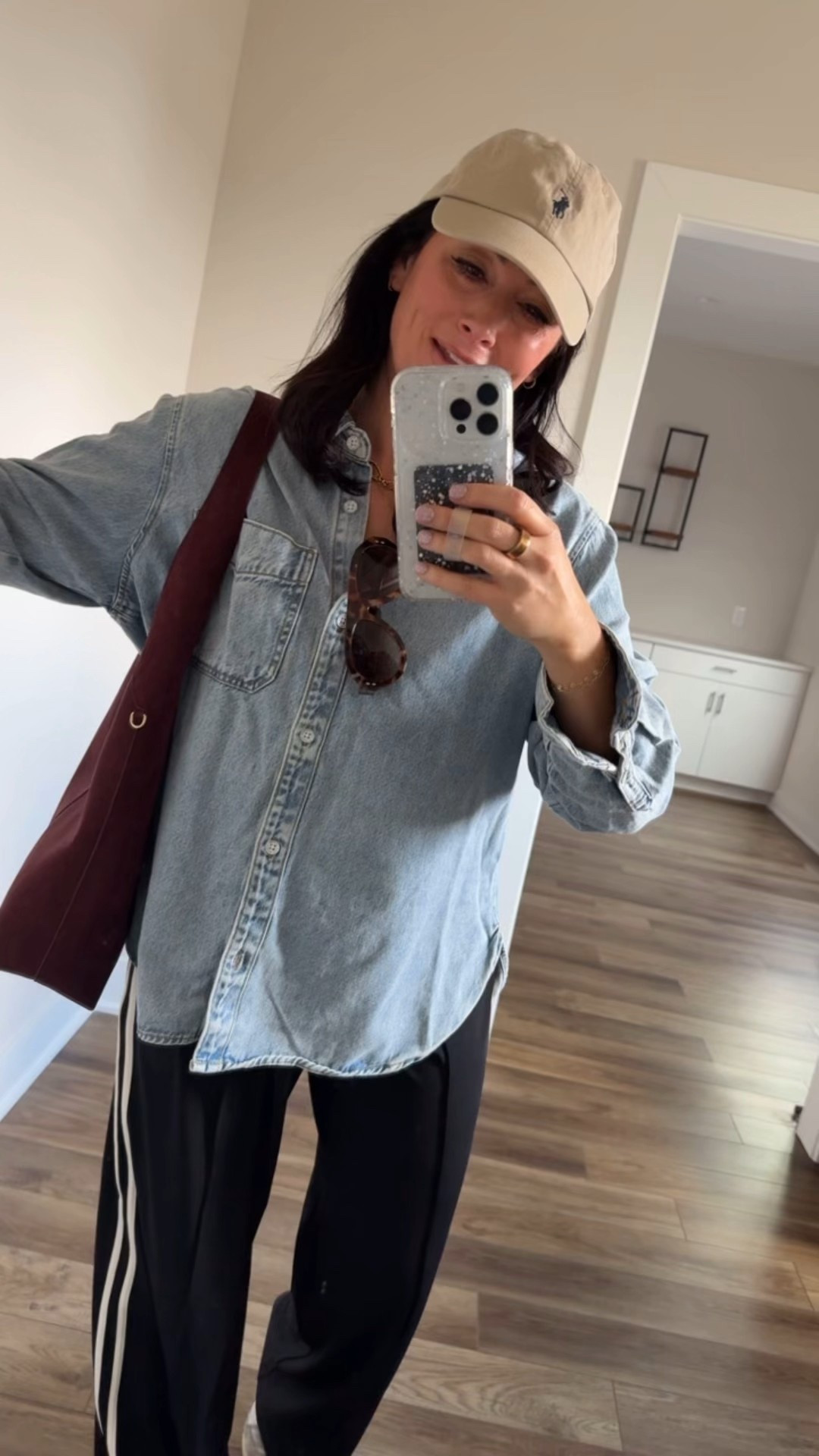 Love these track pants so much! 
• XL denim target top - I size up for an oversized fit 
• medium loft track pants - true to size 
• sneakers true to size 


#LTKPetite #LTKootd #LTKFindsUnder50