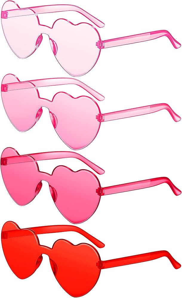 JDHXBMW 4Pairs Heart Sunglasses for Women Colored Heart Shaped Sunglasses Rimless Fun Heart Glass... | Amazon (US)