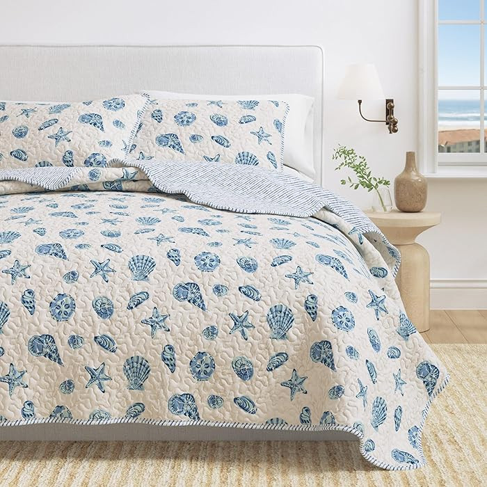 Great Bay Home Coastal Quilt Set - 3-Piece Full/Queen Size Nautical Bedding Set - Lightweight, Al... | Amazon (US)