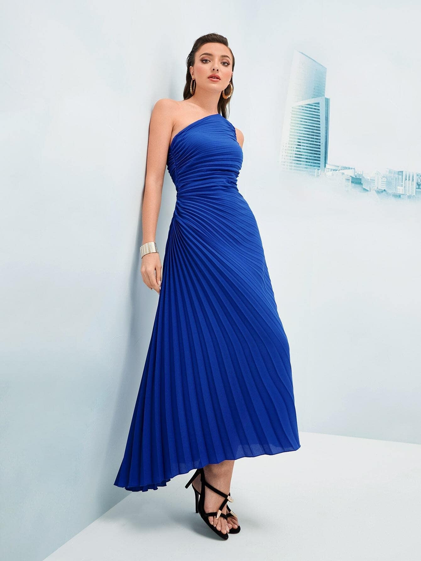 PSYNA Women's Dresses Ruched Pleated One Shoulder Dress Dress for Women (Color : Blue, Size : X-S... | Amazon (US)