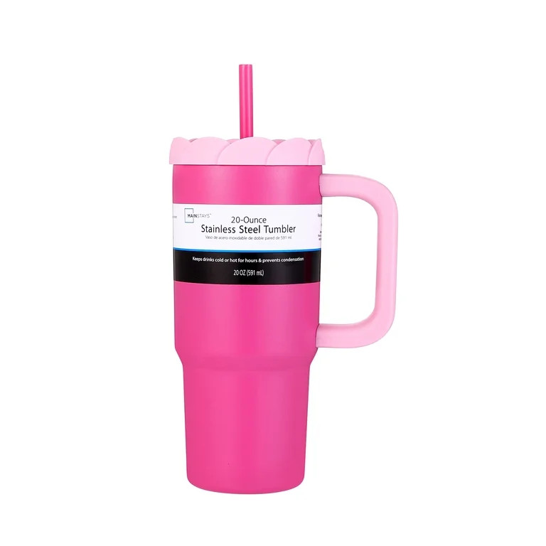 Mainstays 20 oz Double Wall Stainless Steel Tumbler with flower lid,Pink | Walmart (US)