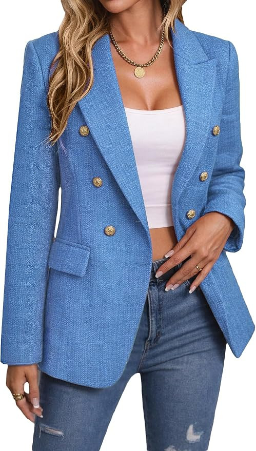 2026 Women's Tweed Plaid Blazer Jacket - Fully Lined Fashion Business Casual Elegant Work Coat wi... | Amazon (US)
