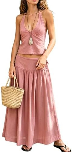 MAKABO 2 Piece Skirt Sets for Women Summer, Travel Beach Vacation Set Sexy Comfy Casual Halter To... | Amazon (US)