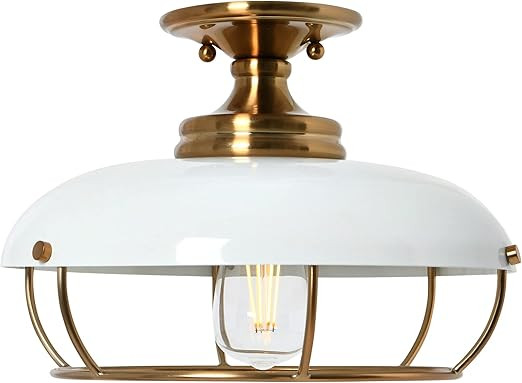 Presley Caged Dome Metal Semi-Flush Mount Ceiling Light, Brushed Brass and White | Amazon (US)