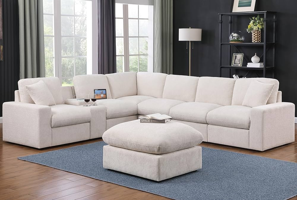 127" Modular Sectional Sofa,Modern Oversized Cloud Couch with Cup Holder&USB Port,7 Seater Conver... | Amazon (US)