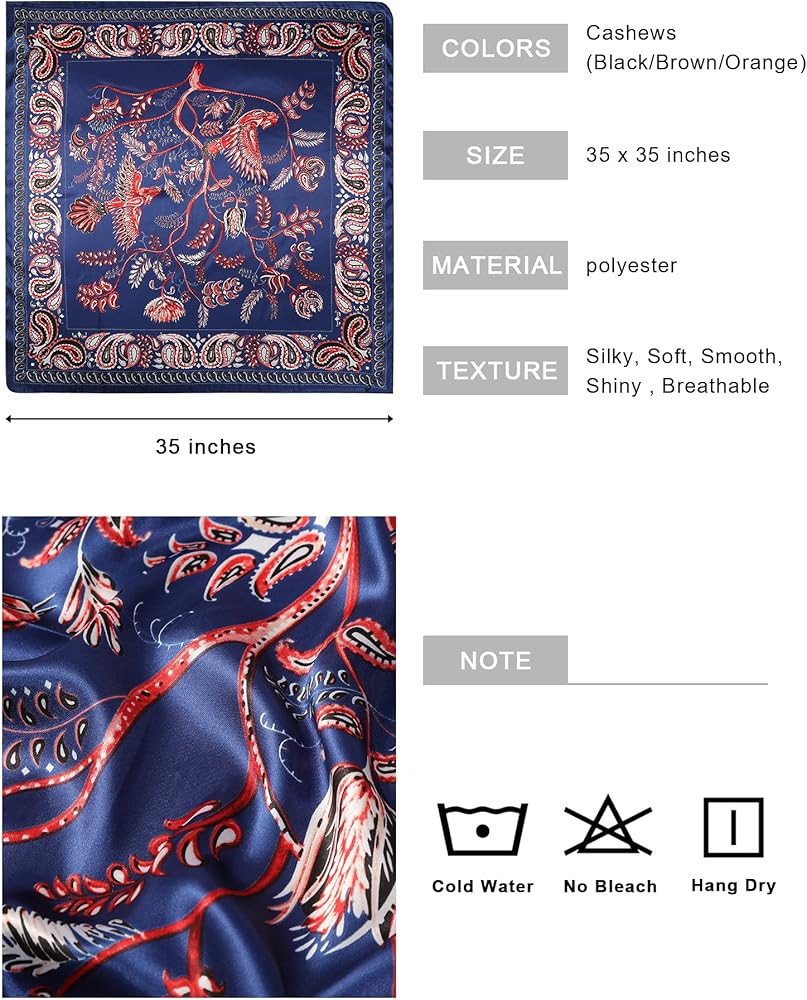 AWAYTR 35” Large Square Satin Head Scarf - 3Pcs Satin Hair Scarves Silk Bandana Scarf Headscarf... | Amazon (US)
