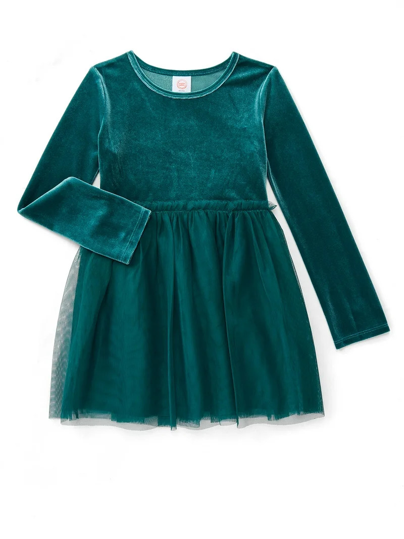 Wonder Nation Girls Velour Tutu Dress with Long Sleeves, Sizes 4-18 & Plus | Walmart (US)