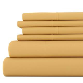 6-Piece Gold Solid Microfiber Queen Sheet Set | The Home Depot