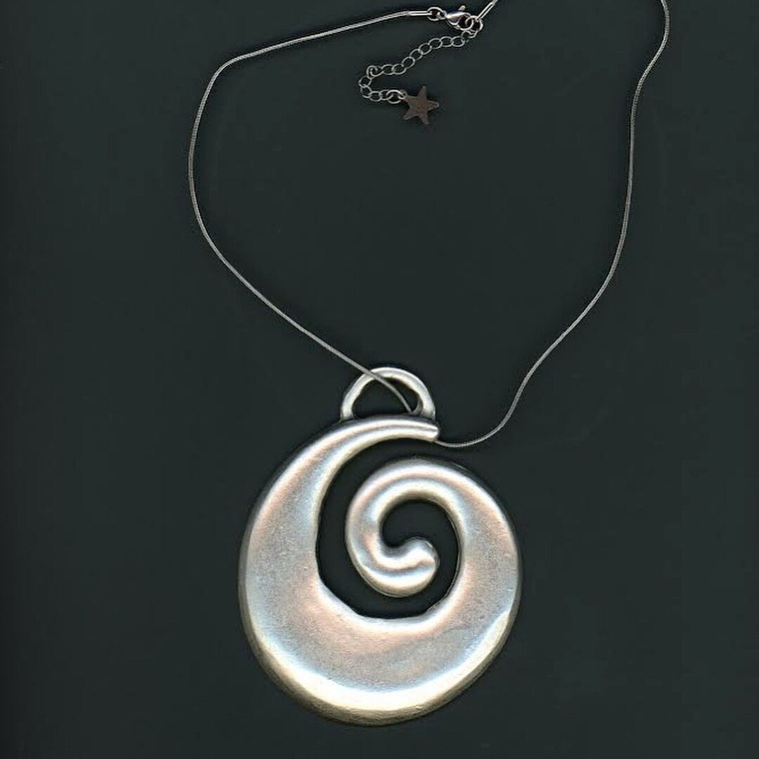 Chunky Pewter Silver Spiral Pendant Necklace Artisan Handmade Boho Pinterest Y2K Statment Grunge ... | Etsy (US)