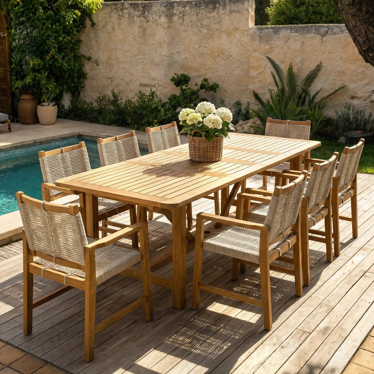 Heritage Solid Wood Patio Dining Chair with Woven Rope & Oversized Backrest (Set of 2) | Wayfair North America