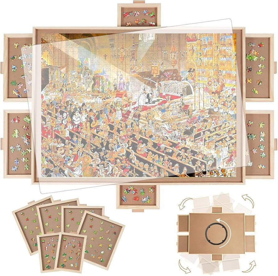 1000 Pieces Rotating Puzzle Board with 6 Drawers,30.9"x23.2" Portable Wooden Jigsaw Puzzle Table ... | Amazon (US)