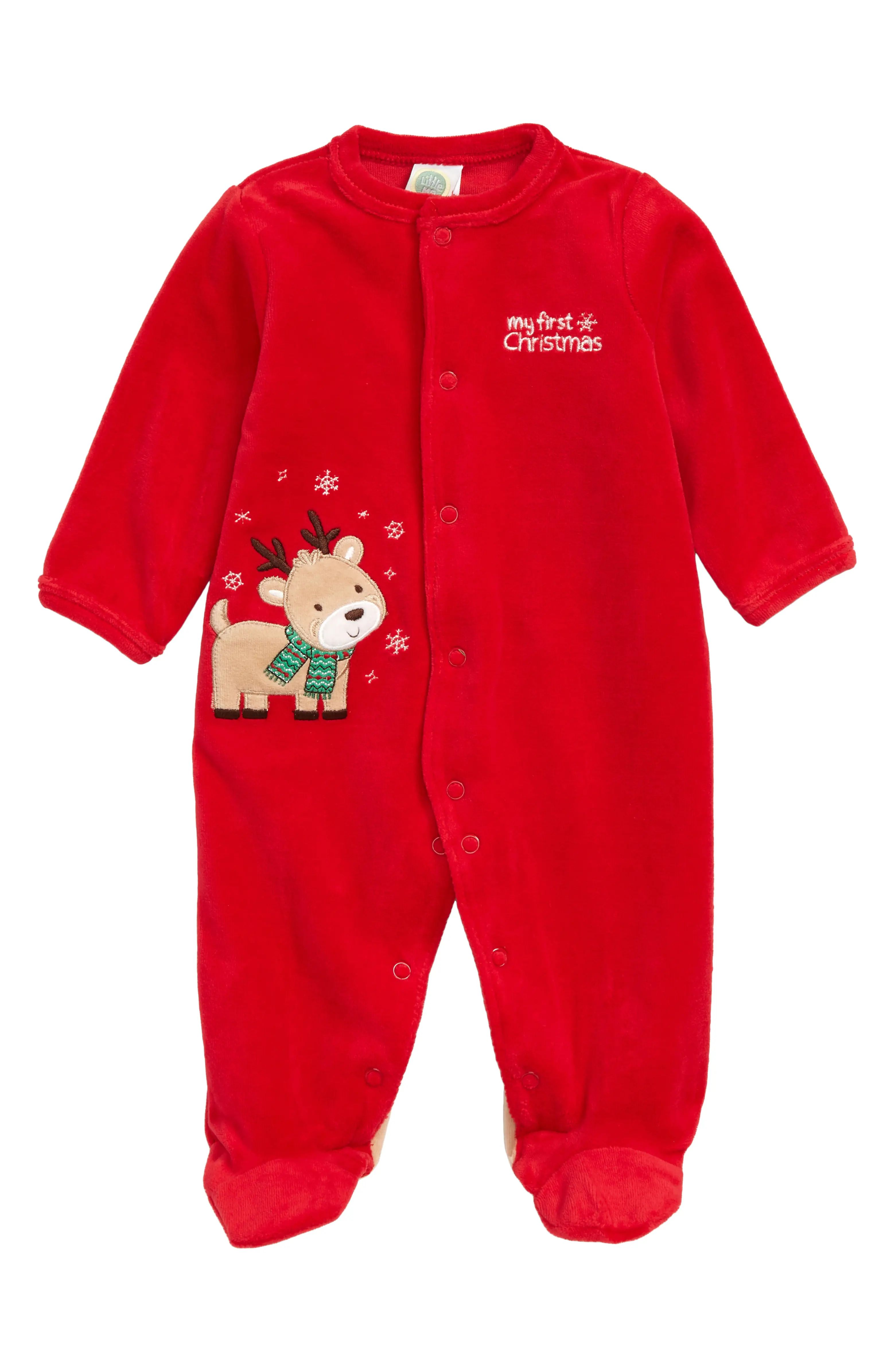 My First Christmas Reindeer Velour Footie | Nordstrom