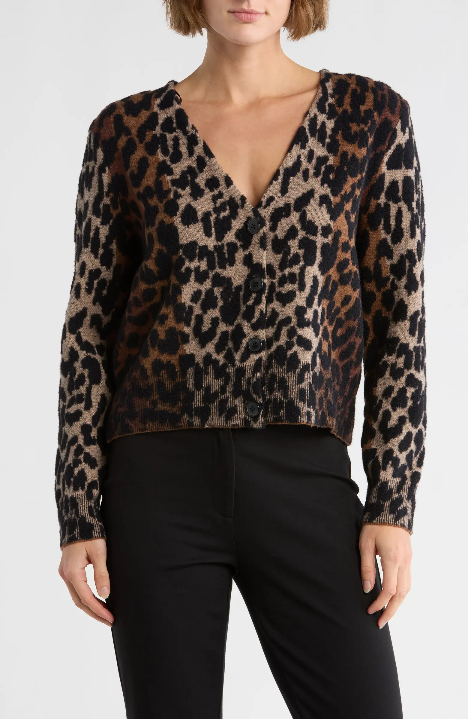 Long Sleeve Leopard V-Neck Cardigan | Nordstrom Rack