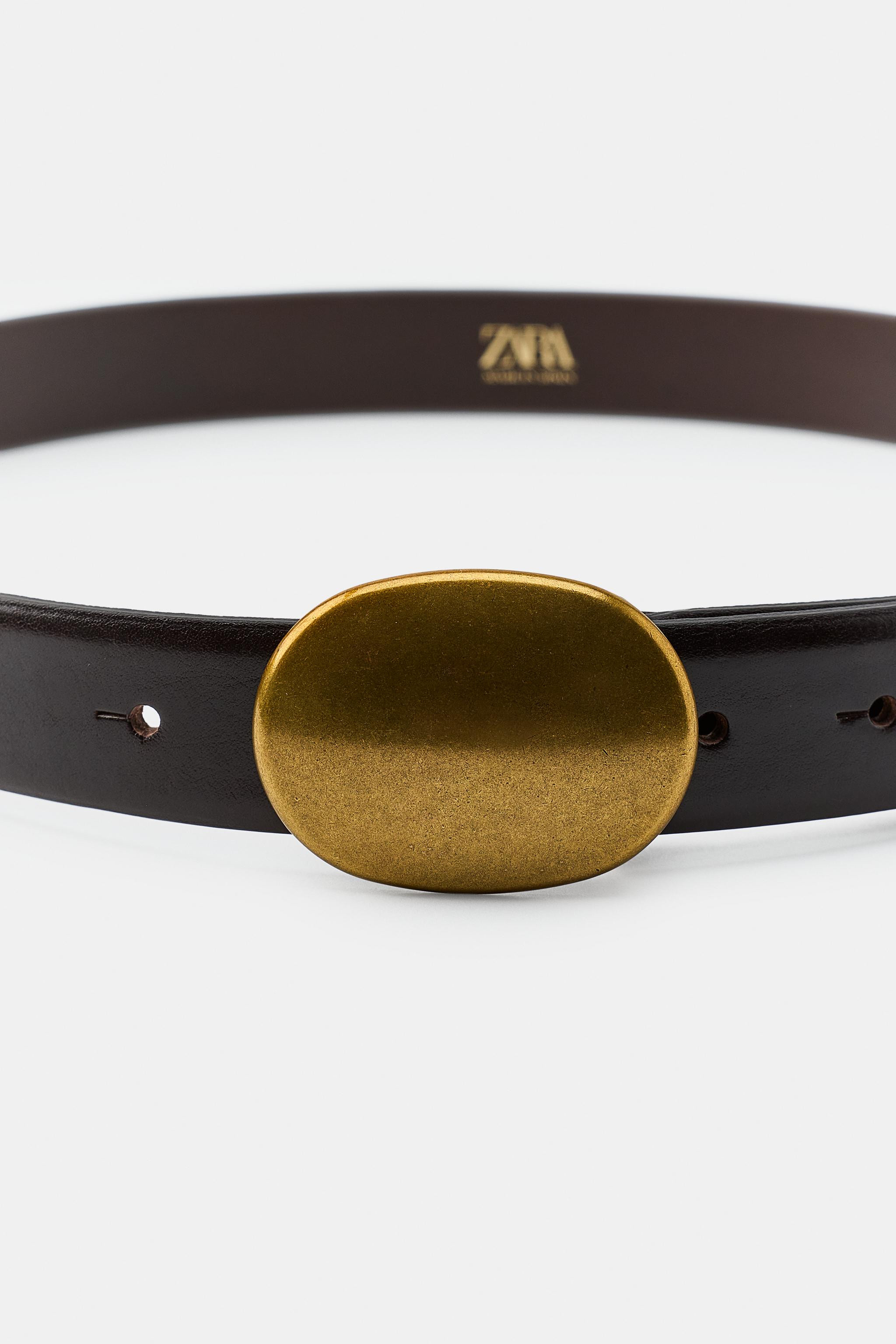 100% LEATHER PLAQUE BUCKLE BELT | Zara US