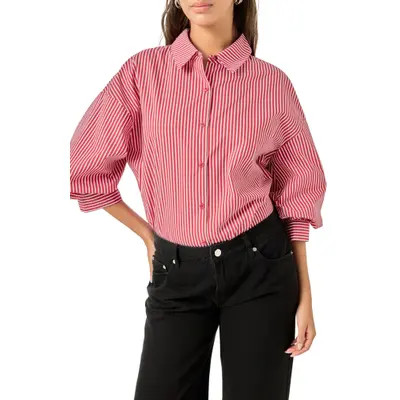 English Factory Stripe Balloon Sleeve Shirt in Orange at Nordstrom, Size X-Small | Nordstrom