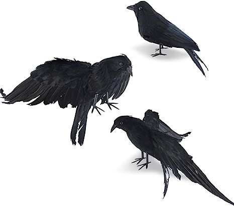 Halloween Crows And Ravens Decor Realistic Handmade Decorations Fake Crows Ravens Prop 3 Pack Bla... | Amazon (US)