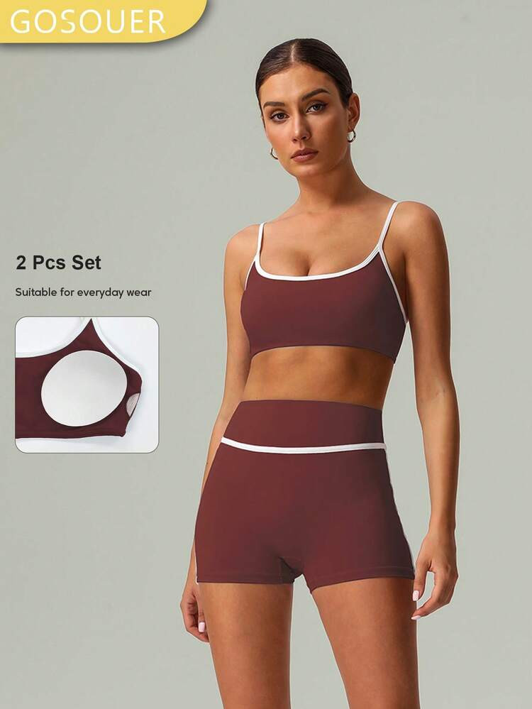 GOSOUER Spring And Summer 2 PCS Co-Ord Set Women Yoga Running Sports Bra And Short | SHEIN