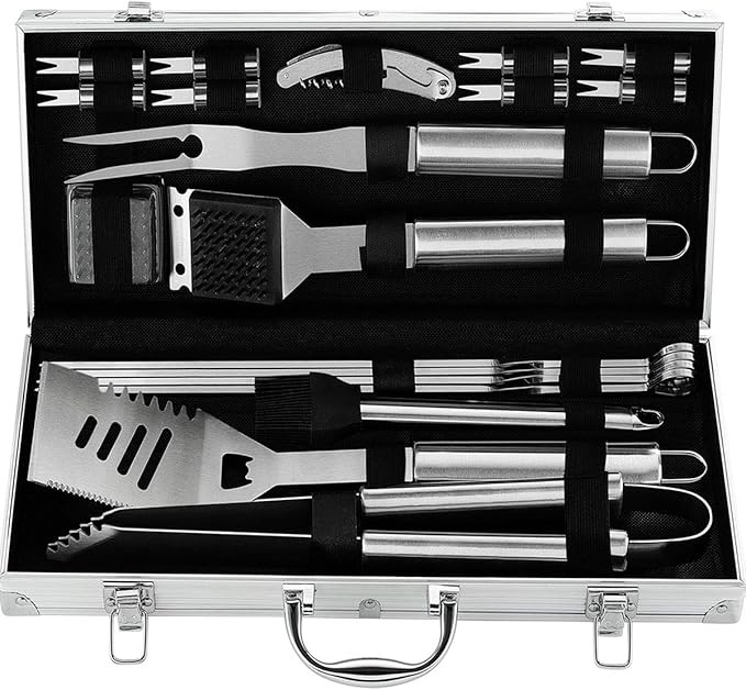 grilljoy 20PCS Heavy Duty BBQ Grill Tools Set - Extra Thick Stainless Steel Spatula, Fork& Tongs.... | Amazon (US)