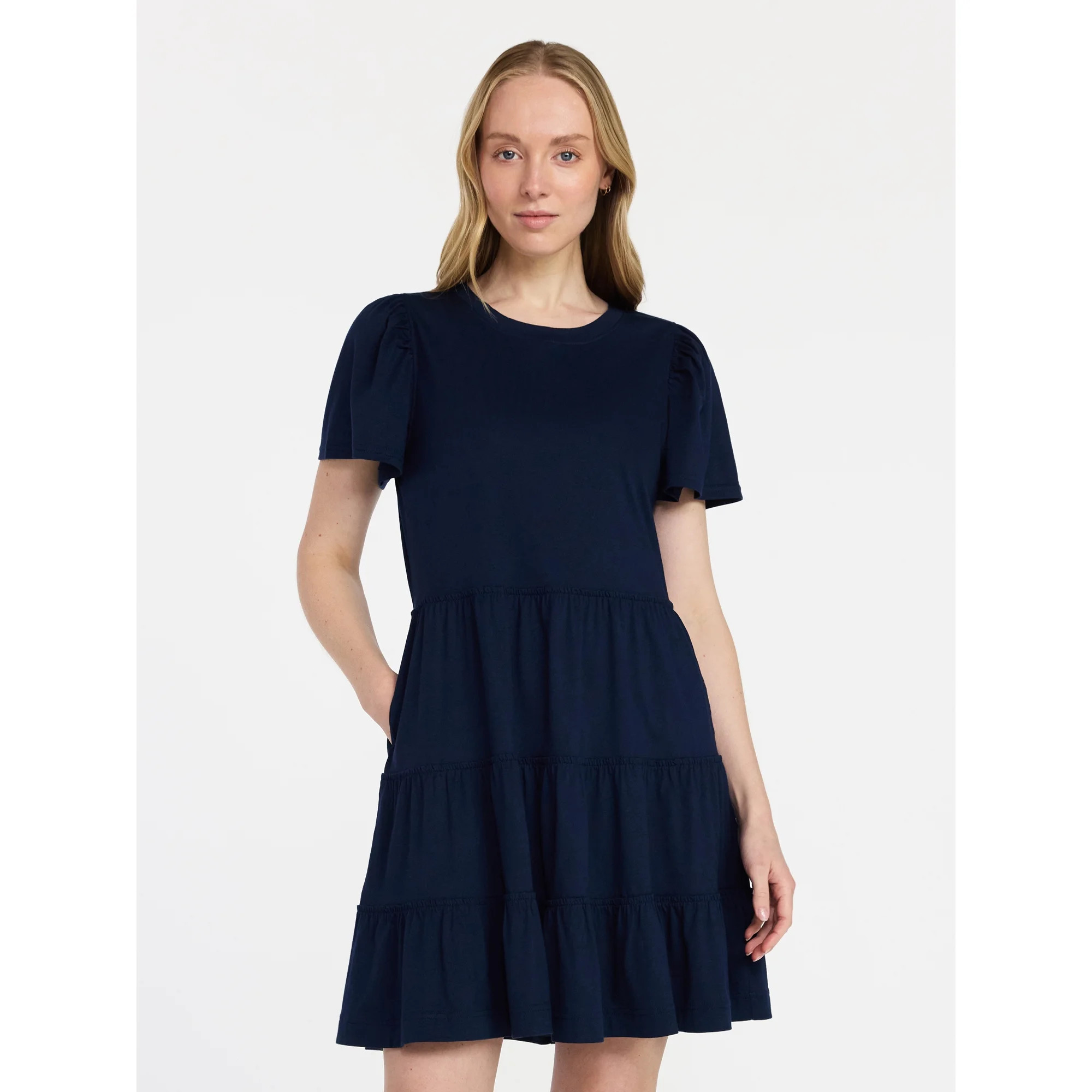 Time and Tru Women's and Women’s Plus Cotton Swing Dress with Short Sleeves, Sizes XS-4X | Walmart (US)