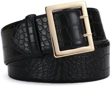 RISANTRY Wide Belts for Women Leather Wide Belts Fashion Thick Black Belt With Gold Buckle Belt f... | Amazon (US)