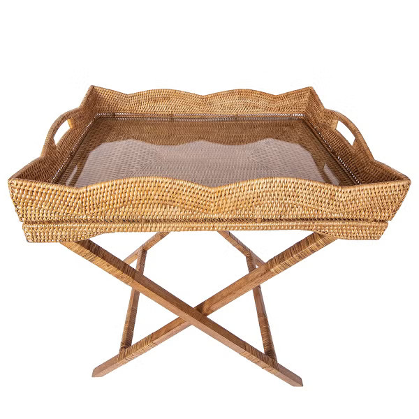 Artifacts Trading Co. Scallop Design Butler Tray with Wooden Legs & Glass insert | The Container Store