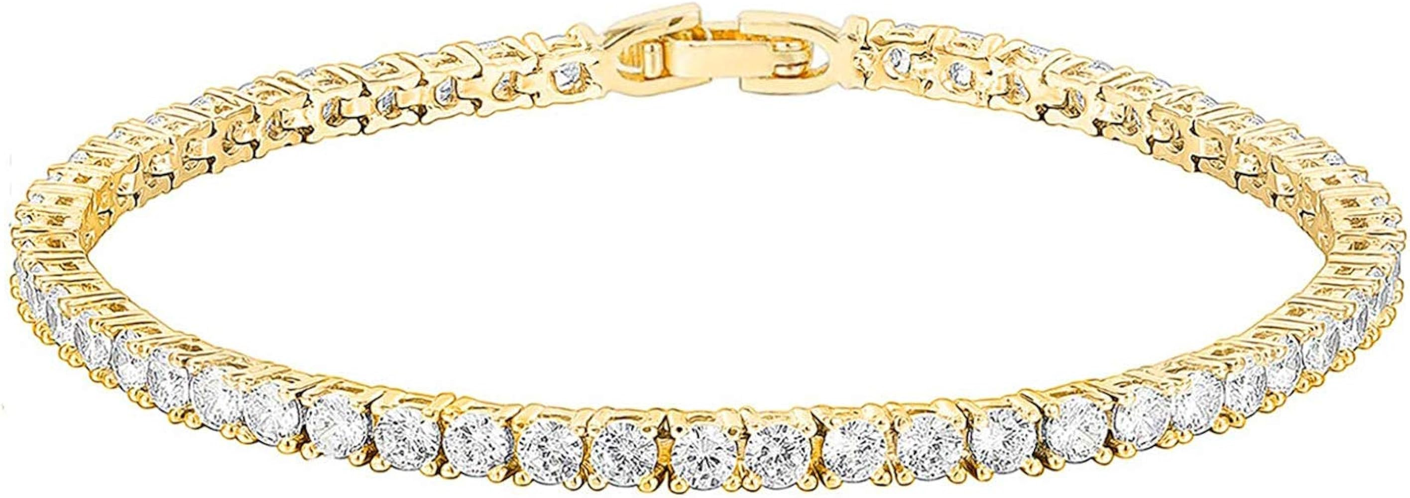 PAVOI 14K Gold Plated 3mm Cubic Zirconia Classic Tennis Bracelet | Gold Bracelets for Women | Siz... | Amazon (US)