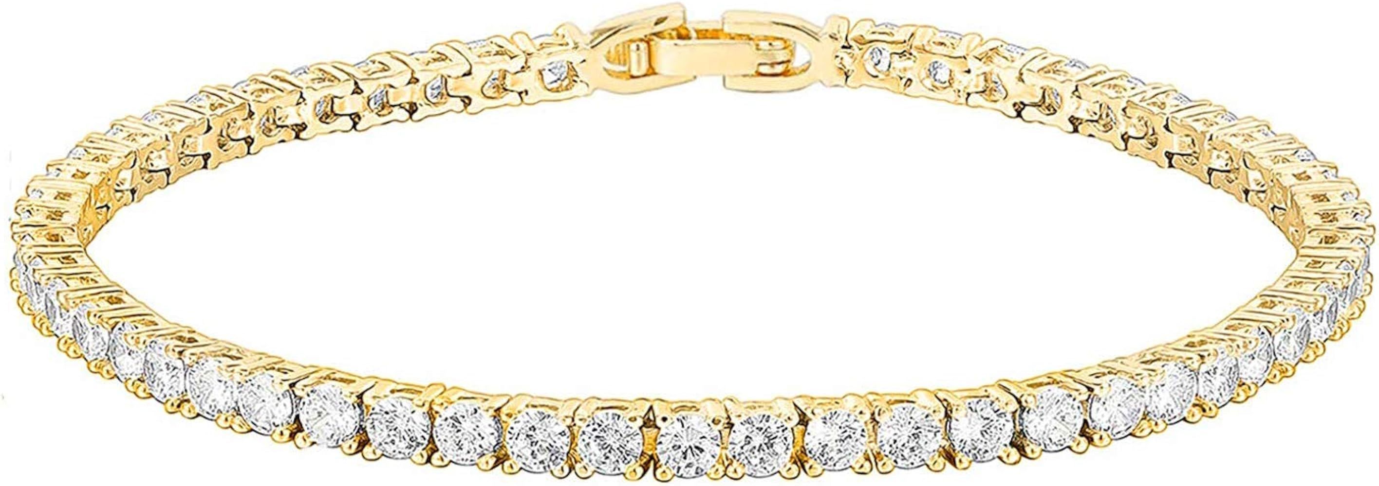 PAVOI 14K Gold Plated 3mm Cubic Zirconia Classic Tennis Bracelet | Gold Bracelets for Women | Size 6 | Amazon (US)