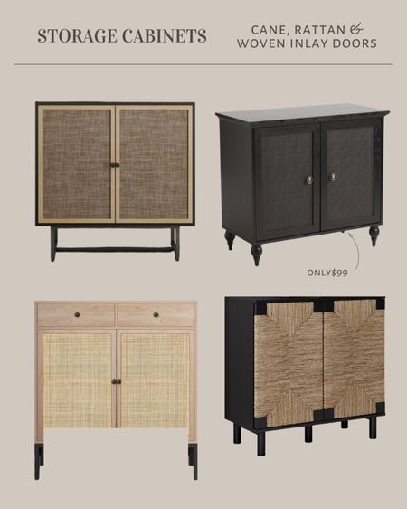 Storage cabinets with woven, cane and rattan inlay doors

#LTKhome #LTKstyletip #LTKfindsunder100