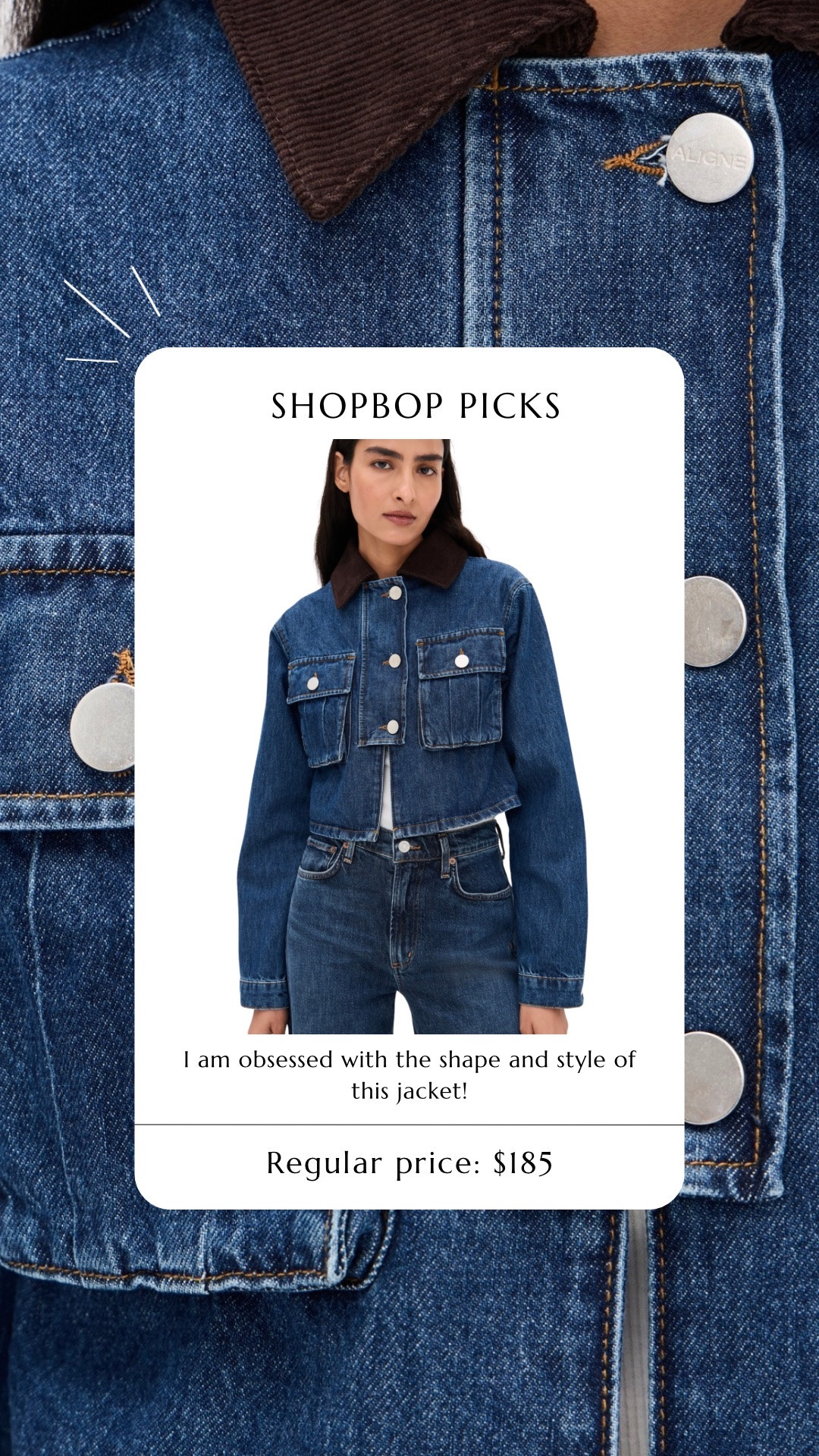 such a cute cropped denim jacket! align jacket. aligne. jean jacket. cropped jean jacket. on sale for under $100! @Shopbop 

 

#LTKSaleAlert