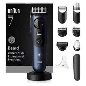 Braun Beard Trimmer Series 7, +10 Barbering Tools, 40 Lengths, ProBlade, BT7540, Blue | Boots.com