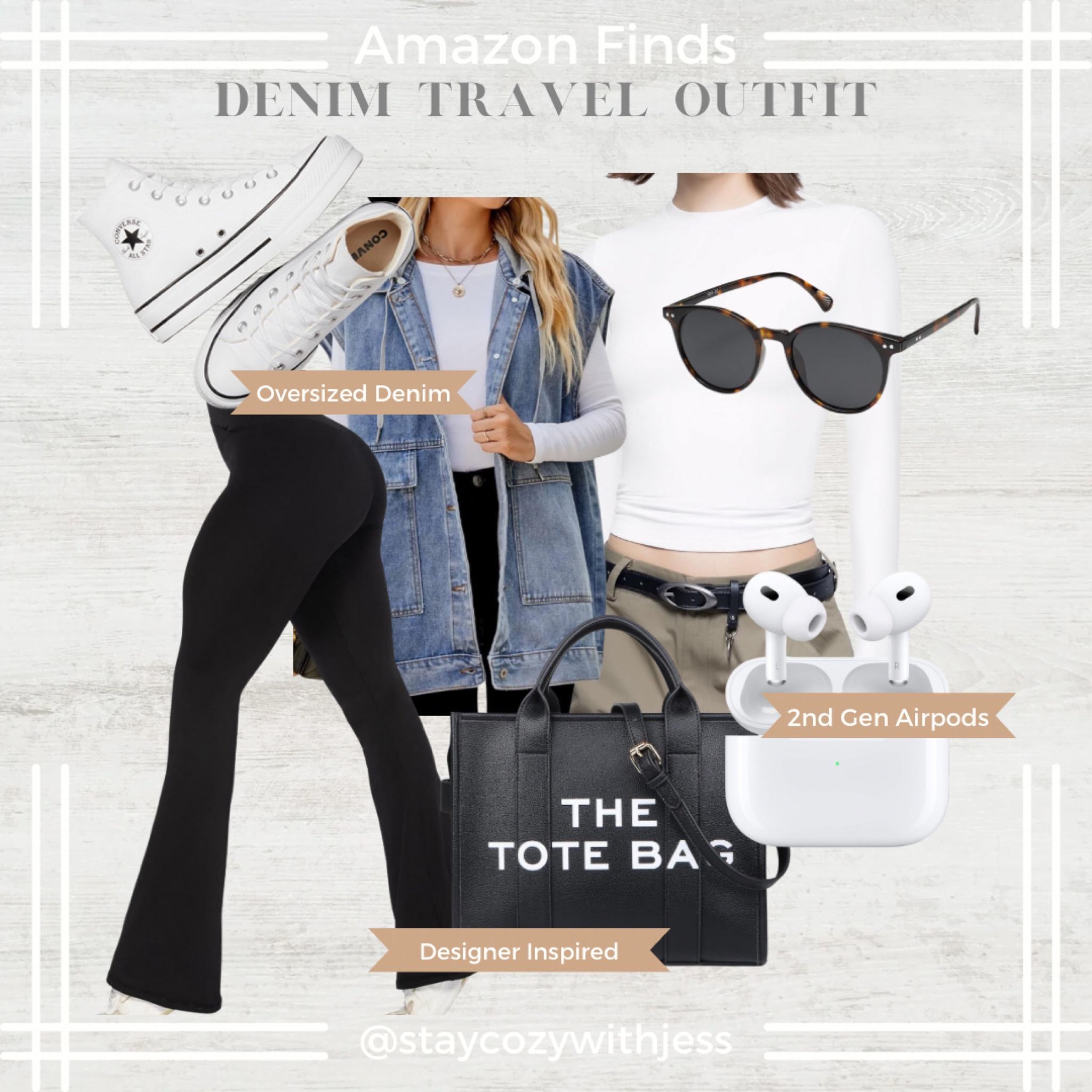 Shop the links below & Follow me @staycozywithjess for more Amazon travel outfit ideas 💙

Airport style doesn't have to be boring! This denim vest and yoga pant combo is equal parts comfy and cute – perfect for long flights or exploring a new city.

Here's why I love it:

Effortless Layering: The denim vest adds a stylish touch while keeping you warm on chilly flights.
Travel-Friendly Comfort: Yoga pants are the ultimate travel essential - comfy, stretchy, and ready for anything.
Versatility: From the airplane to the streets, you don’t have to change as soon as you land.

#LTKtravel #LTKfit #LTKunder100 #traveloutfit #comfystyle #denimvest #yogapants #airportstyle #jetsettravel #jetset #jetsetoutfitidea

#LTKfindsunder50 #LTKmidsize #LTKstyletip