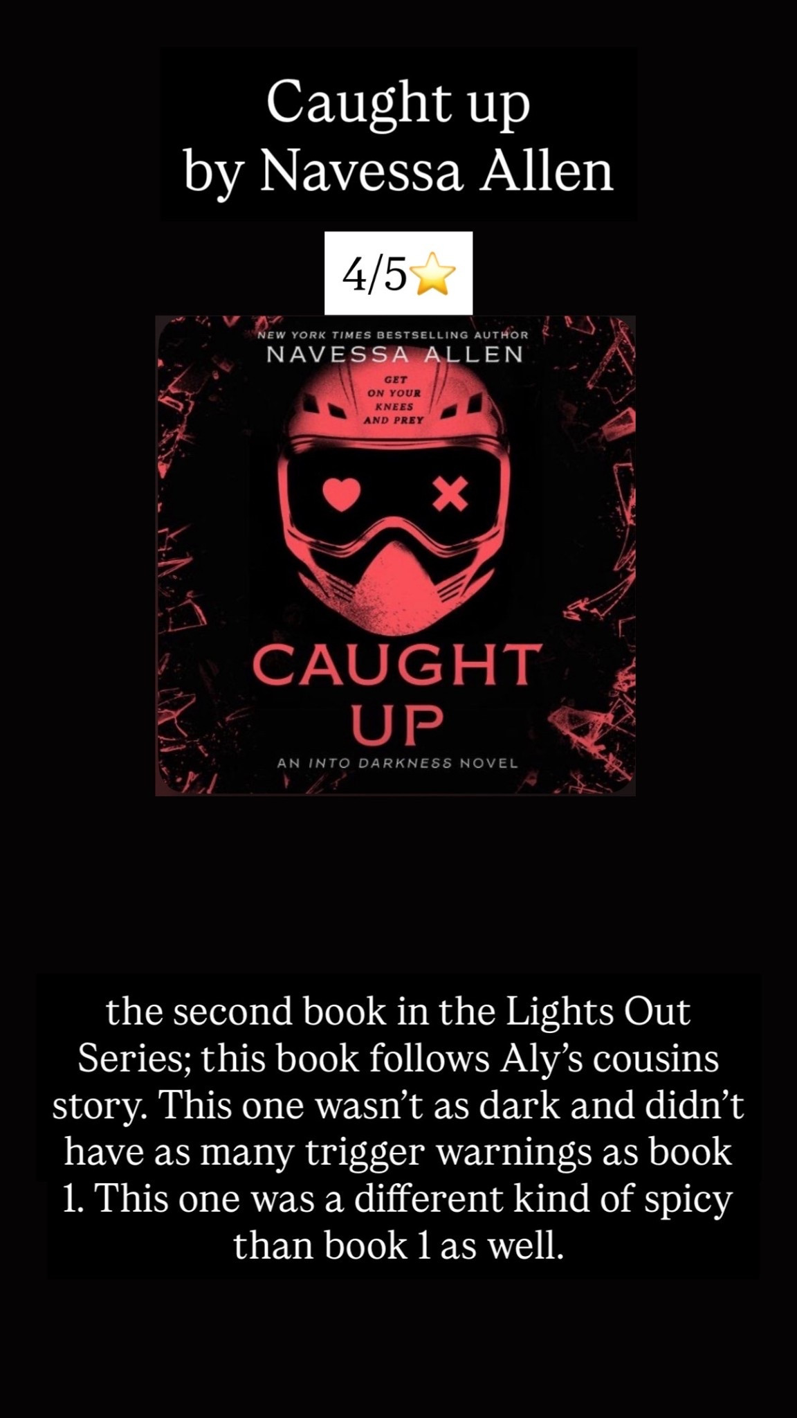 34. Caught Up by Navessa Allen :: 4/5⭐️ the second book in the Lights Out Series; this book follows Aly’s cousins story. This one wasn’t as dark and didn’t have as many trigger warnings as book 1. This one was a different kind of spicy than book 1 as well. 

#LTKTravel #LTKHome