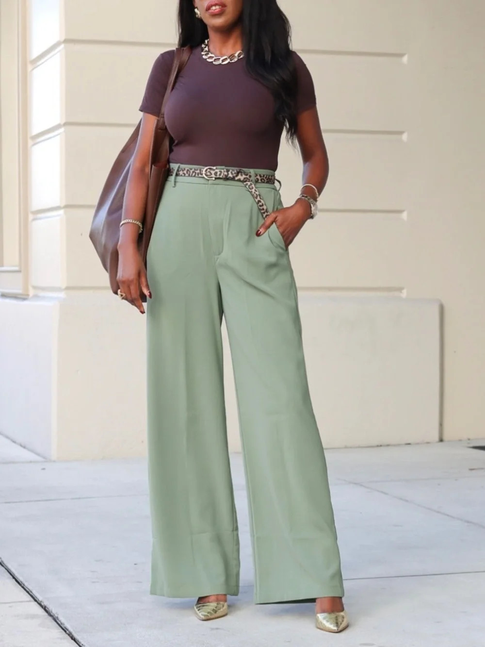 OLIVE HIGH WAIST WIDE LEG TROUSERS WITH SIDE POCKETS - NWT | Poshmark