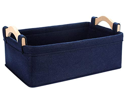 Basket Small Storage Baskets Little Basket Felt Soft Fabric Basket Storage Bins for Books Magazines Newspapers Shelves Storage Basket Collapsible Storage Basket Navy Blue Basket Storage Containers | Amazon (US)