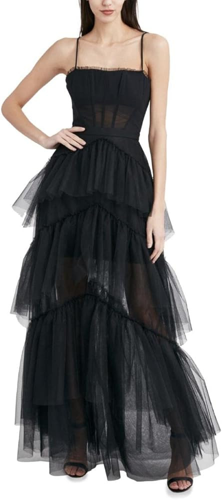 BCBG Max Azria OLY Women’s Tiered Ruffle Tulle Sleeveless Evening Gown | Amazon (US)
