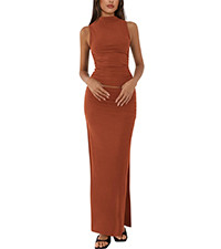 BTFBM Womens Two Piece Outfits Summer Lightweight 2026 Mock Neck Sleeveless Knit Tops Maxi Skirt ... | Amazon (US)