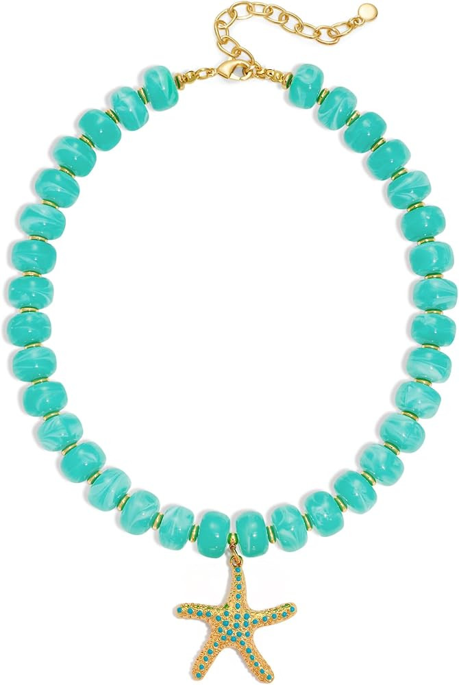 WOWORAMA Summer Beach Necklace for Women Colorful Chunky Beaded Necklaces with Sun Fish Shell Sta... | Amazon (US)