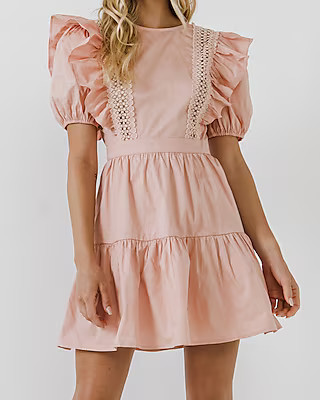 English Factory Puff Sleeve Lace Dress | Express