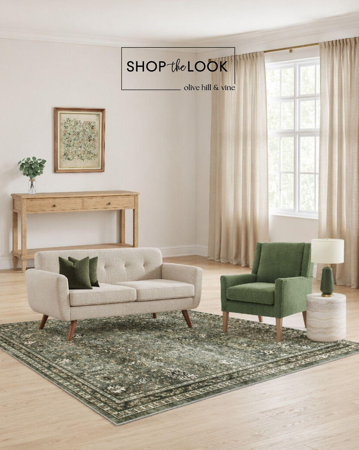 We’re loving how this space came together—soft neutrals layered with rich green accents, a cozy textured sofa, and that marble side table moment. The botanical art and warm wood tones keep it feeling fresh, calm, and effortlessly pulled together. 

 

#LTKHome