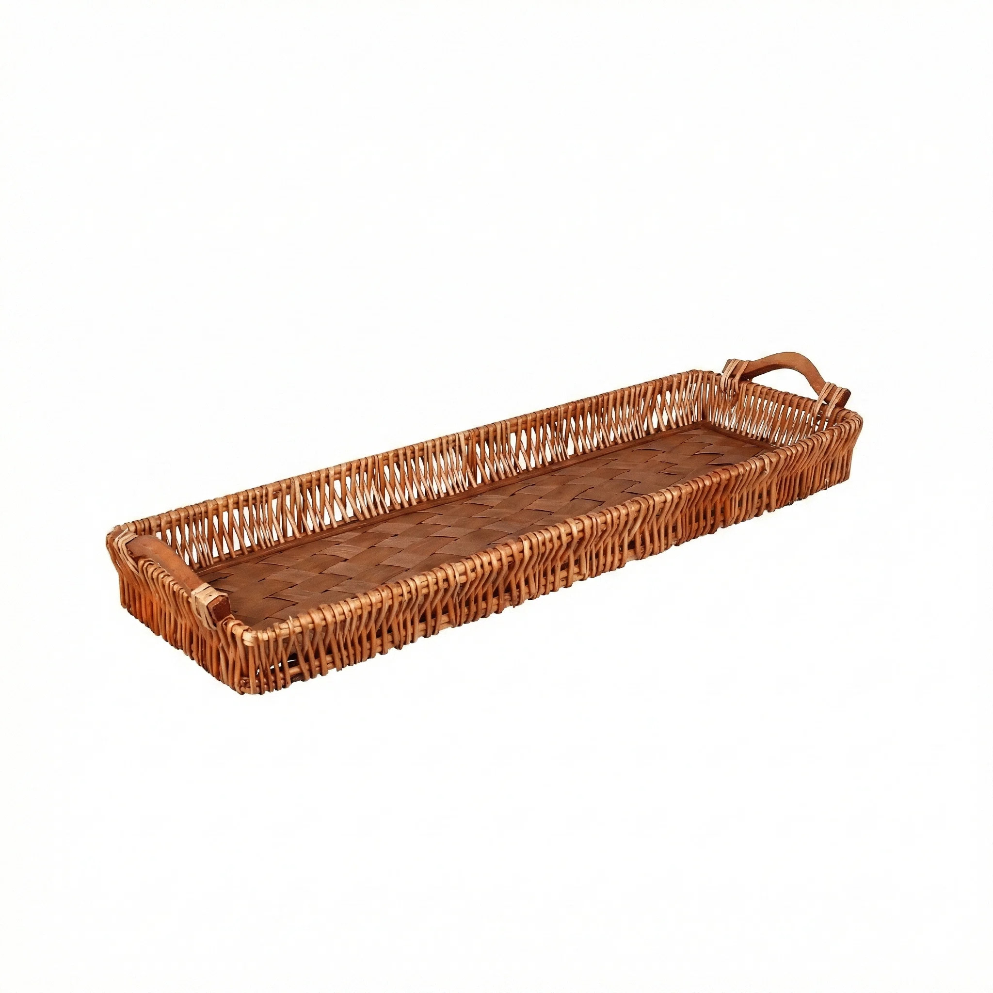 Extra-Long Handwoven Willow Centerpiece Tray with Color-Matched Wood Base & Handles, 37.8" | Wayfair North America