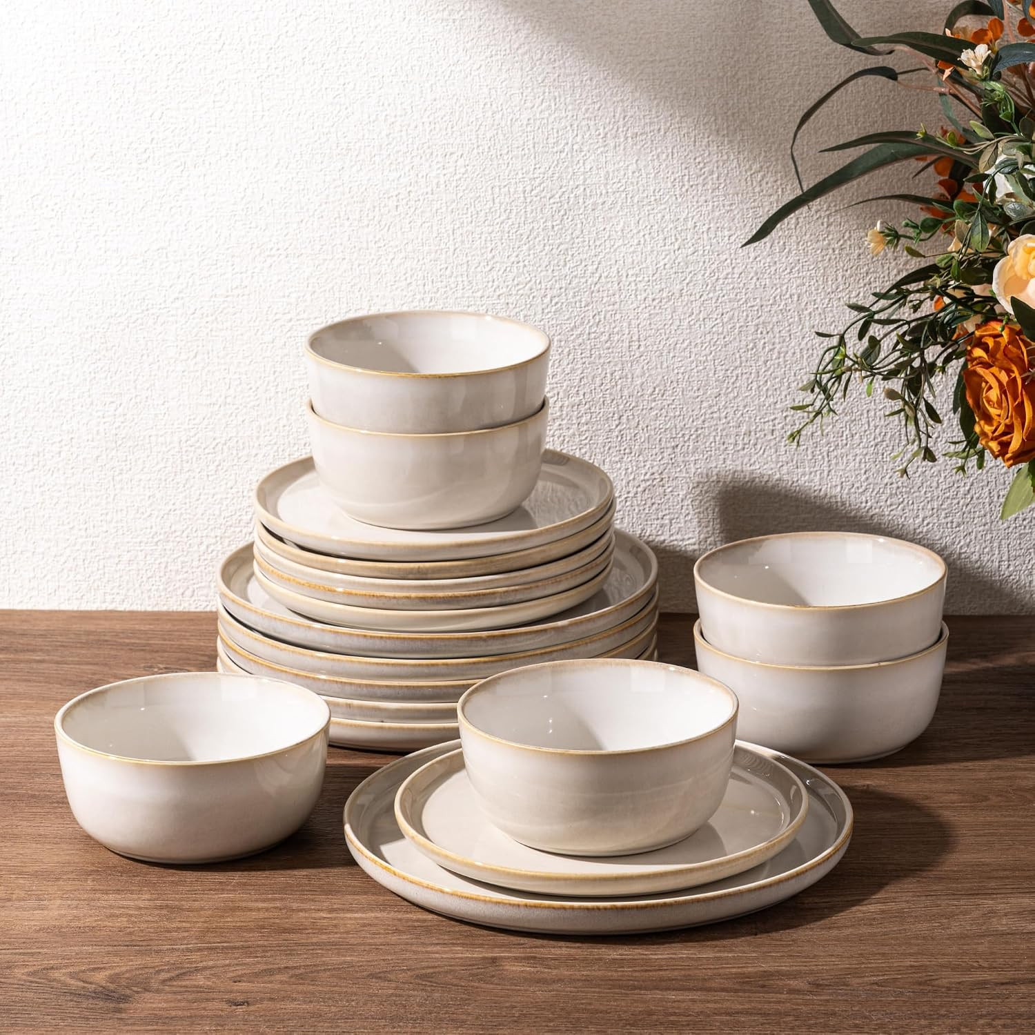 GBHOME Dinnerware Sets for 4, 12 Pieces Ceramic Plates and Bowls Set | Amazon (US)