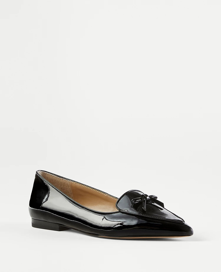 Bow Patent Leather Pointy Loafer Flats | Ann Taylor (US)
