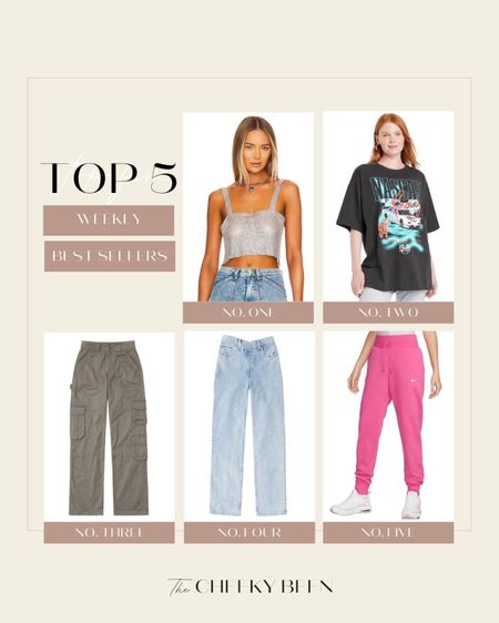 Top 5 weekly best sellers! I love this cropped tank that's perfect for a date night look. Target has the best graphic tees under $20 and I love these cargo pants from Abercrombie. These ultra high rise straight leg jeans are perfect for everyday wear. My favorite Nike sweat pants are a great casual fall piece. 

#LTKstyletip #LTKbeauty #LTKSeasonal