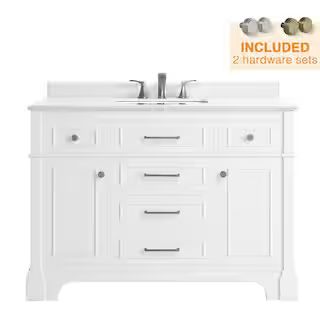 Home Decorators Collection Melpark 48 in. W x 22 in. D x 34.5 in. H Bath Vanity in White with Whi... | The Home Depot