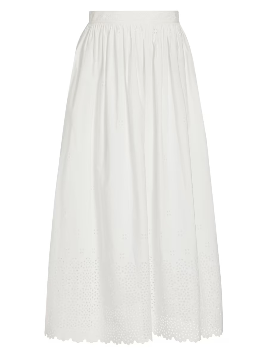 Shop Ulla Johnson Marisol Eyelet A-Line Midi-Skirt | Saks Fifth Avenue | Saks Fifth Avenue