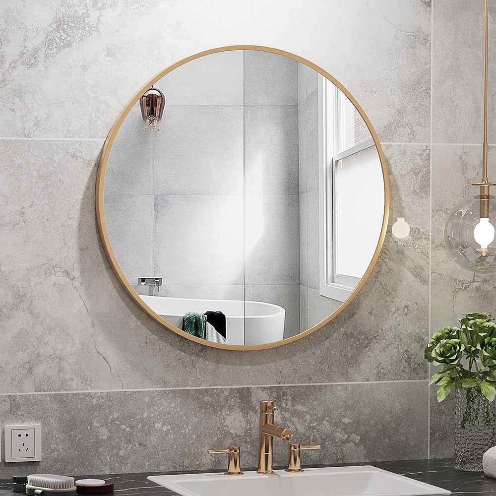 RICHTOP 24 inch Round Mirror Gold Circle Wall Mirror Bathroom Vanity Mirror Brushed Gold Metal Fr... | Amazon (US)